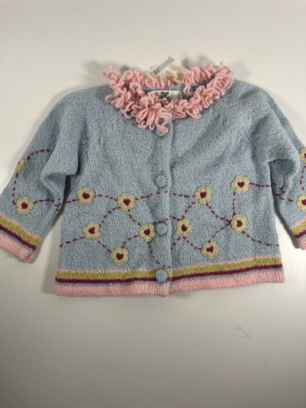 Deux Par Deux Blue and Pink Floral Cardigan 6mos